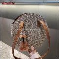 Women Round Straw Shoulder Beach Bags